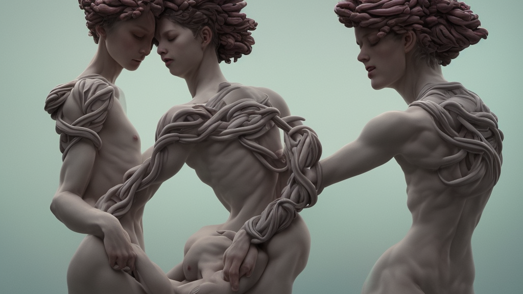 soft greek sculpture of intertwined full bodies painted by james jean in pastel colors. artwork by Tooth Wu and wlop and greg rutkowski and nekroxiii. octane render, cinematic, hyper realism, redshift render, 8k, depth of field, bokeh. iridescent accents. vibrant.