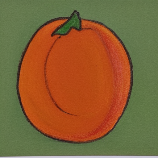 an orange in section drawn with colored crayons on an olive background