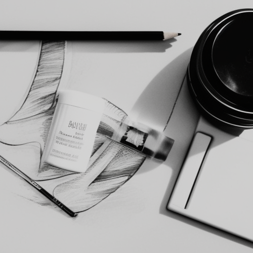 Skincare products laying on the table, all aesthetic black and white pencil illustration high quality