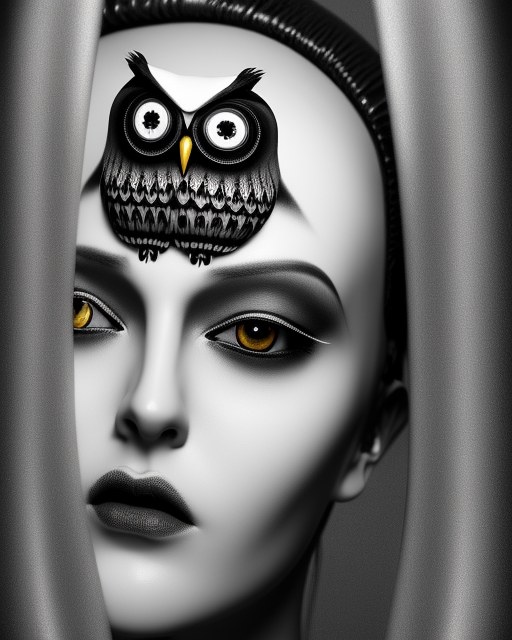 surreal mythical dreamy dark artistic black and white fine art 3 / 4 fashion portrait photo of a young beautiful delicate female robot with orchid - owl face, rim light, cinematic, studio dramatic light, poetic, masterpiece, octane render, 8 k, photo - realistic by hg giger and man ray
