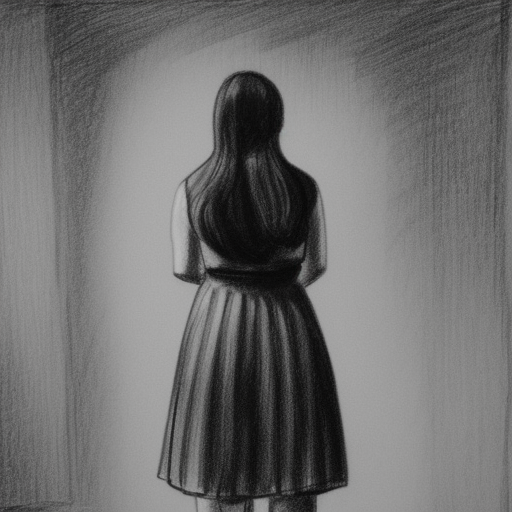 Drawing girl standing back view bottomless