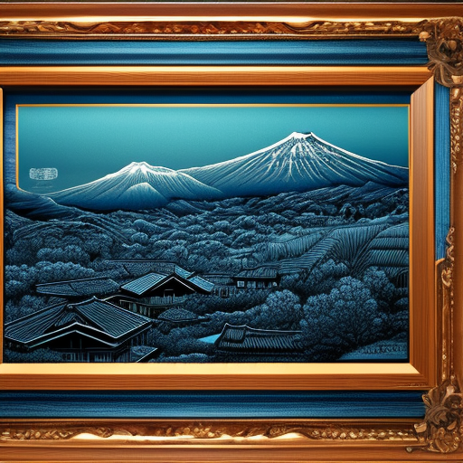 dan mumford blue pen Engraving  high quality landscape Japanese 