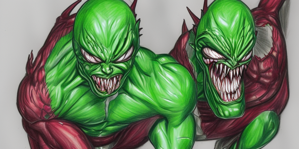 a drawing of Carnage Venom Green Goblin
