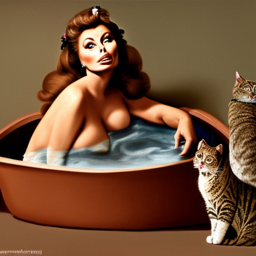 Sophia Loren in a heart shaped bath tub surrounded by cats:: hightly detailed, hyper realistic, photographic, wide angle lens:: in the style of Richard Avedon, Patrick Demarchelier, Vogue, Baron Adolphe De Meyer:: --ar 9:16 --q 2,Portrait In the style of Rembrandt Harmenszoon van Rijn oil 