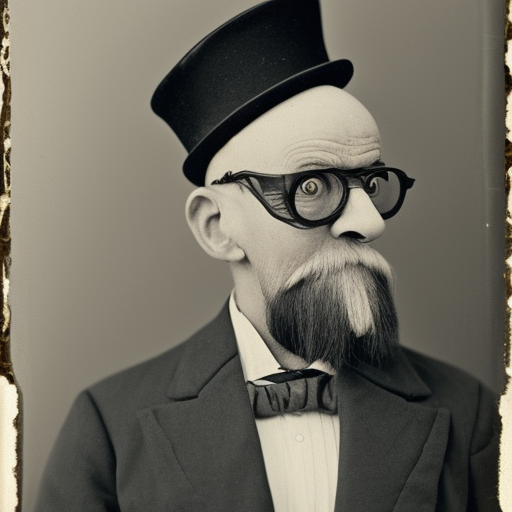  ultra-realistic portrait cinematic lighting 80mm lens, 8k, photography bokeh
late 19th century, bald head, bald head, long gray beard and no moustache, fogged up glasses, color photo portrait, late 19th century, top hat, sixty-year-old scientist