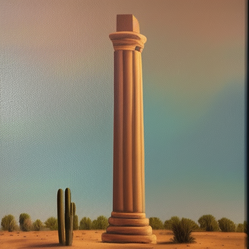 frontal view of an ancient greek column standing alone in the desert oil painting on canvas