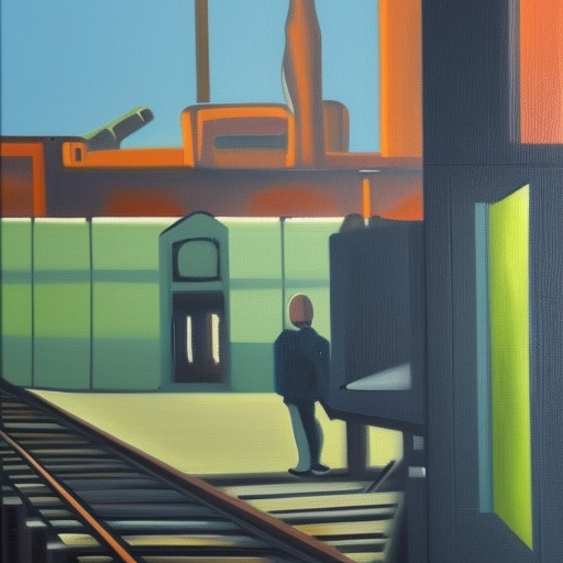 train advancing the city oil painting on canvas