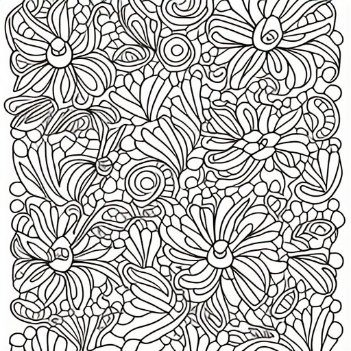 overlapping floral design for coloring book, outline art