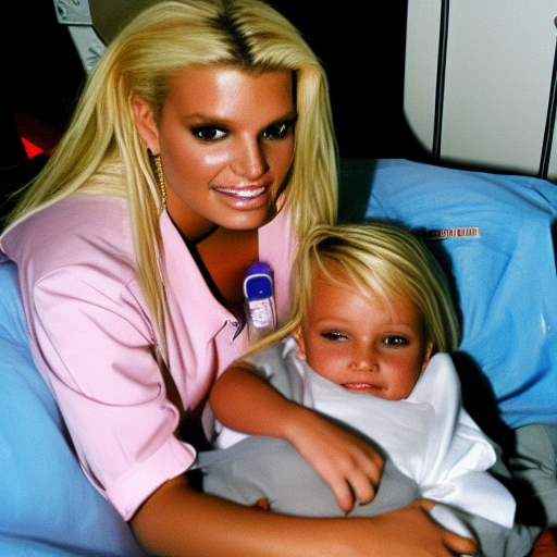 jessica simpson in a hospital bed holding britney spears