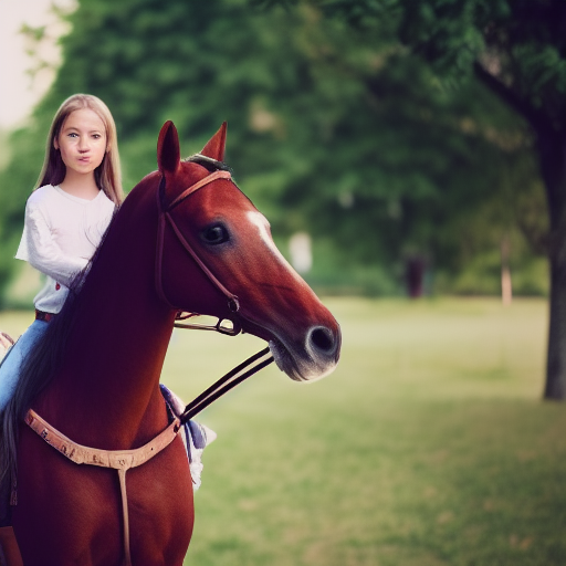 A girl on a horse ultra-realistic potrait cinematic lighting 80mm lens, 8k, photography bokeh