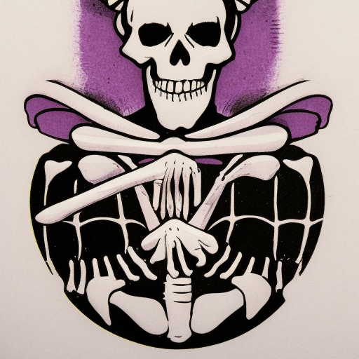 Skeleton chef tasting food Color engraving purple and black character by Ruffino Tayamo 