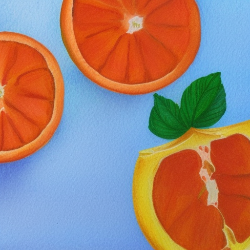 peeled juicy orange in colored crayons on a light olive background
