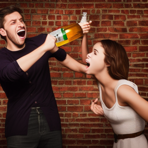 beautiful young bretonian man screaming at the beautiful young woman with the bottle of vodka, photorealistic, 4k