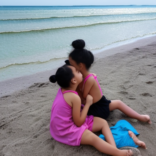 two little melayu girl kiss in beach