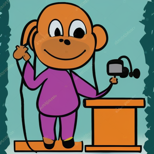 A new school cartoon monkey wearing headphones