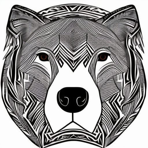Minimalist tribal style black and white Straight line outline of a pitbulls face and a feather