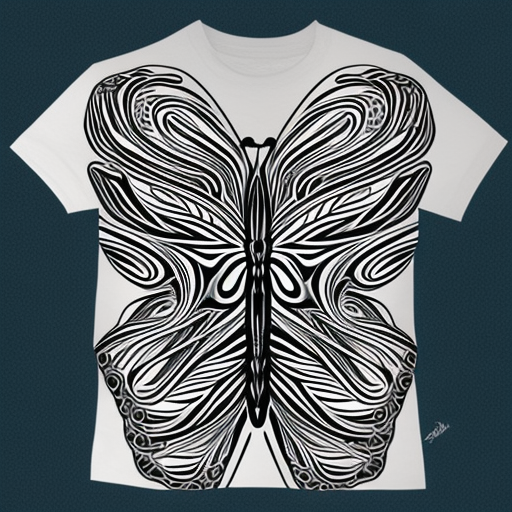 (Image of a butterfly with abstract patterns), (Modern geometric style), (Bold mood), (Strong contrast lighting style). T-shirt design graphic, vector, contour, white background, no text, https://images.prismic.io/rushordertees-web/NGIyMDcwN2UtMWJhYy00OTU4LTg3YjMtYWM3ZTc5MTgxM2Vk_vin-trin-6-225x300.jpg?auto=compress,format&rect=0,0,225,300&w=225&h=300