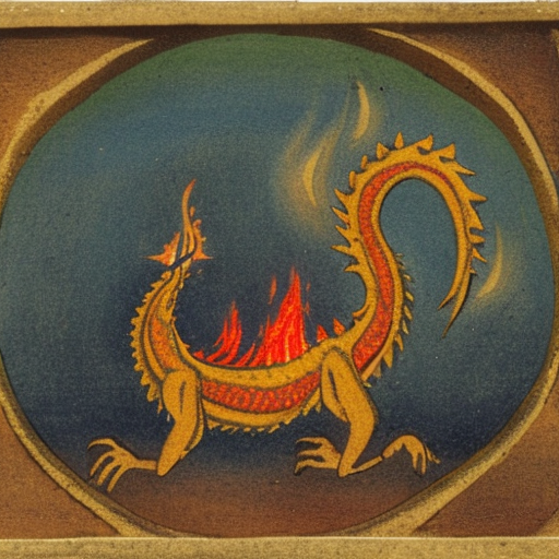 a moghul miniature of a dragon emerging from a flame in an arena