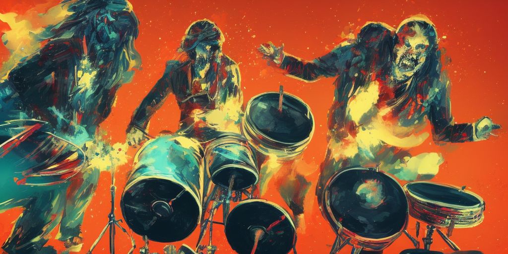 a artstation of Exploding drummers and cosmic keyboardists