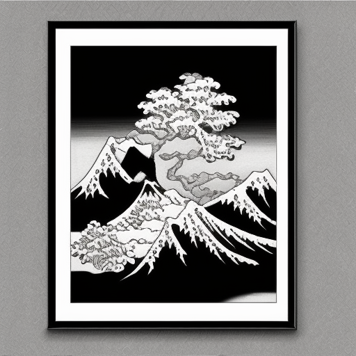 logo black and white pencil illustration high quality oil painting on canvas Ukiyo-e Japanese woodblock