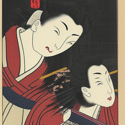 Goth girl Ukiyo-e Japanese woodblock in hokusai style