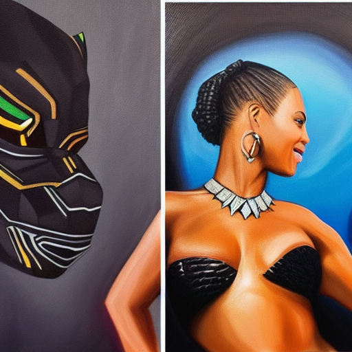 A Happy Beyonce as Black Panther petting a snake , detailed oil painting