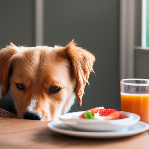 a cute dog stares longingly at breakfast, photo