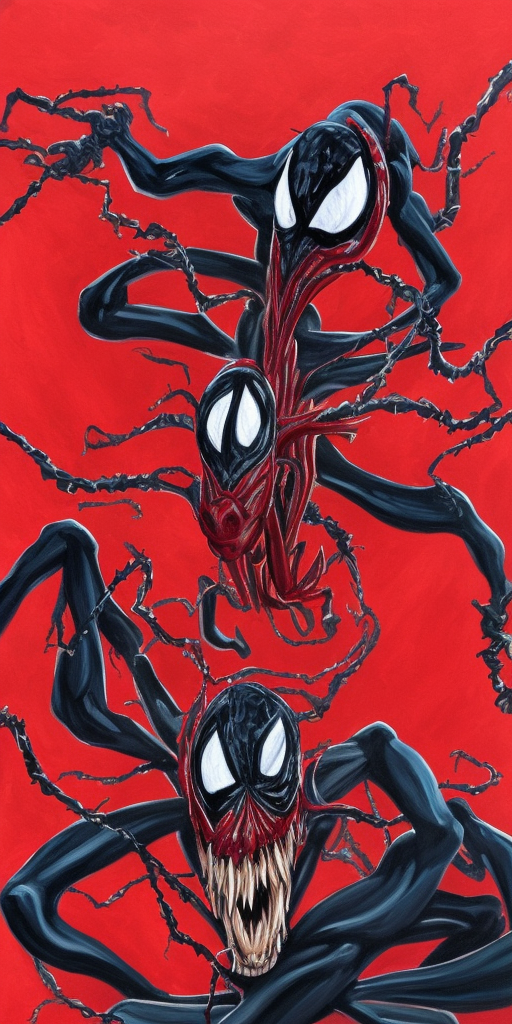 a painting of Carnage Venom Spiderman
