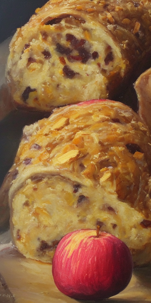 a oil painting of The baked apple stollen 