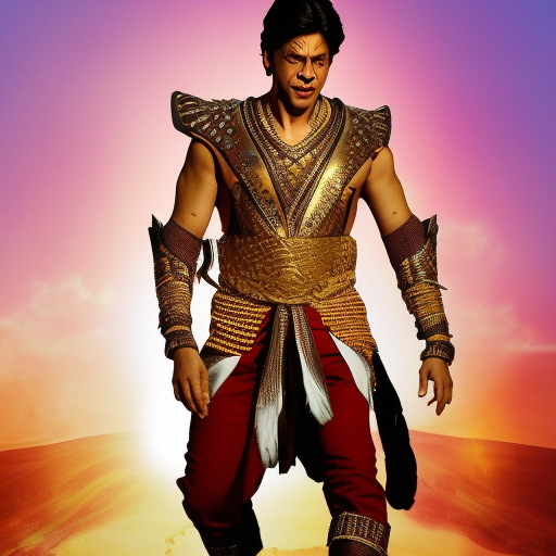 shahrukh khan in warrior costume in golden hour with golden background
