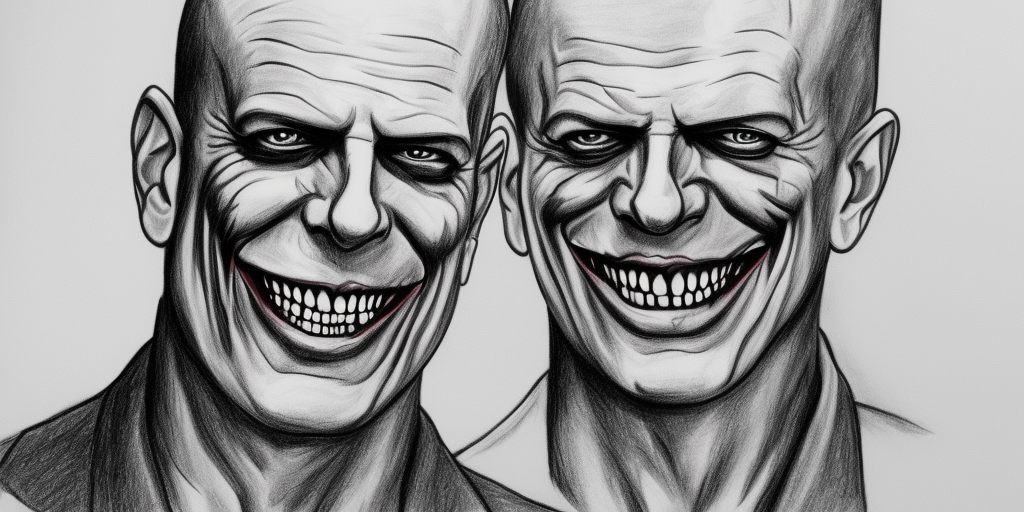 a drawing of bruce willis as the joker