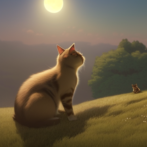 a highly detailed matte painting of a cat on a hill watching eclipse of moon in the distance by studio ghibli, makoto shinkai, by artgerm, by wlop, by greg rutkowski, volumetric lighting, octane render, 4 k resolution, trending on artstation, masterpiece