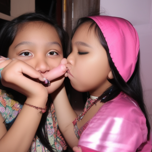 two Little melayu girl kissing at night club 