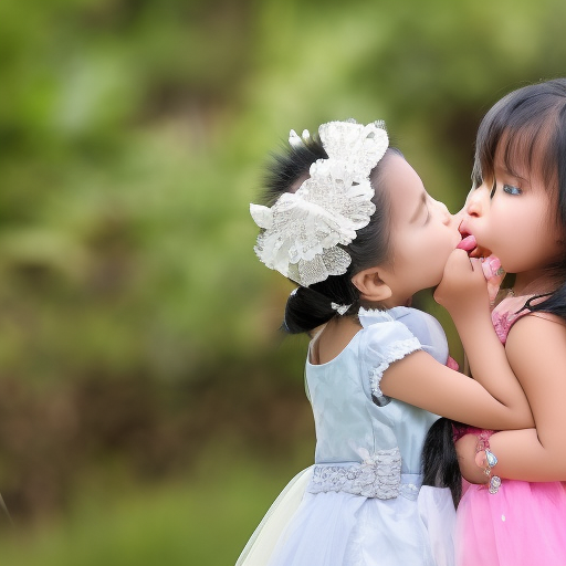 two Little model malay girl kissing 