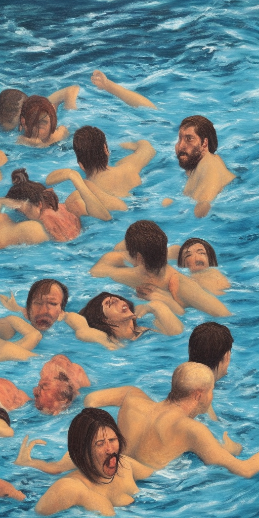 a painting of drowning people
