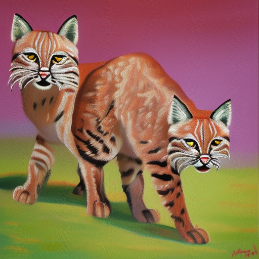 Bobcats on the prowl with pink ribbons oil painting on canvas