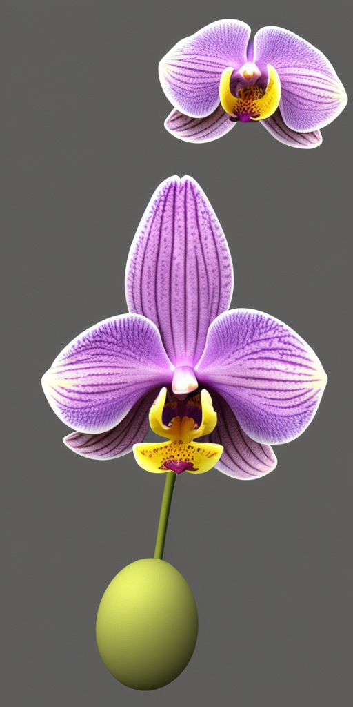 a 3d rendering of an orchid blossom opens and out comes a rocket (like from an egg)