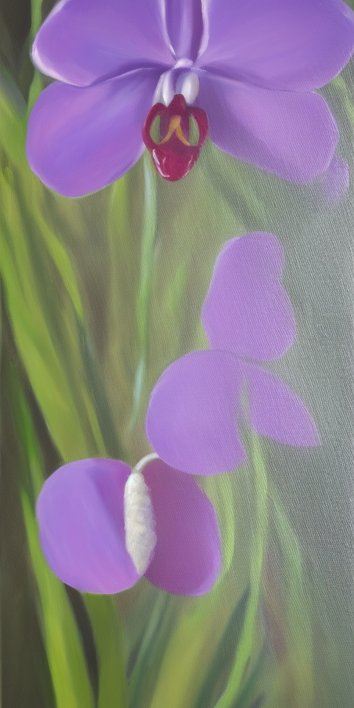 a oil painting of a rocket flies through an orchid