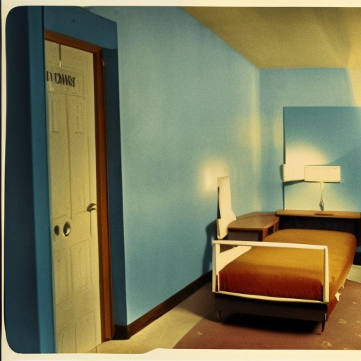 A seedy motel room, 1962 color Fellini film, cheap motel room with dirty walls and old furniture, archival footage, technicolor film, 16mm