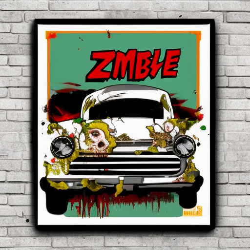 Zombie realista sobre coche ,estilo poster art 