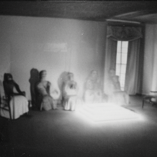 1920 infrared photo taken during a séance showing a spirit medium and a manifested spirit