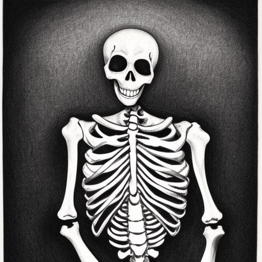 Skeleton in the closet engraving scary black and white pencil illustration high quality by Ruffino Tamayo