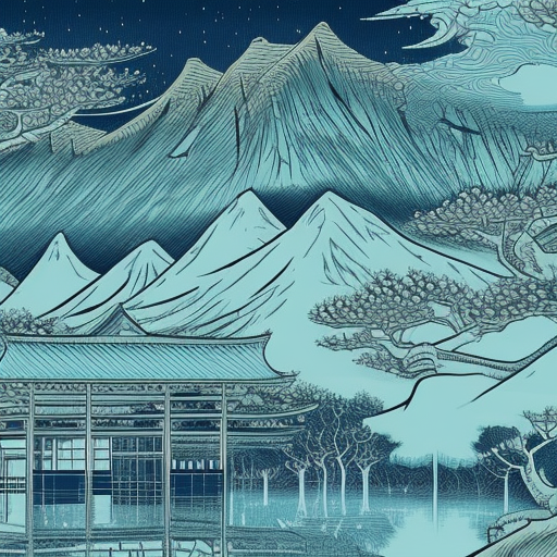 dan mumford blue pencil illustration high quality landscape Japanese 