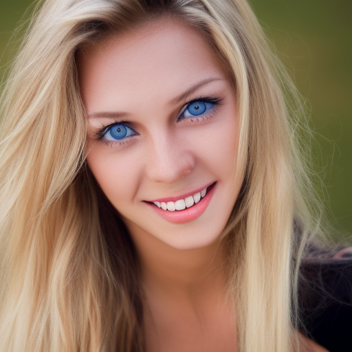 very beautiful blond woman with blue eyes and white teeth smiling flirtatiously