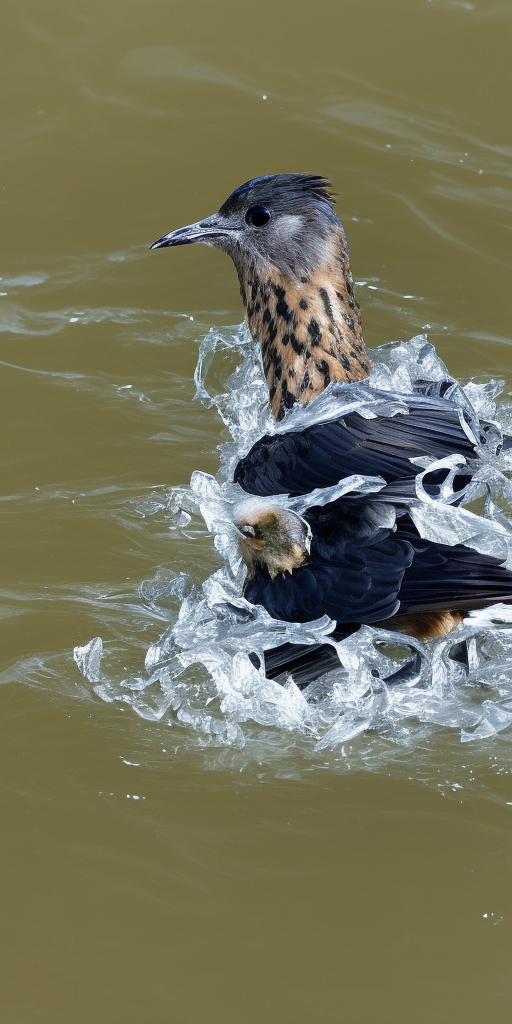 a photo of A bird suffocates in water