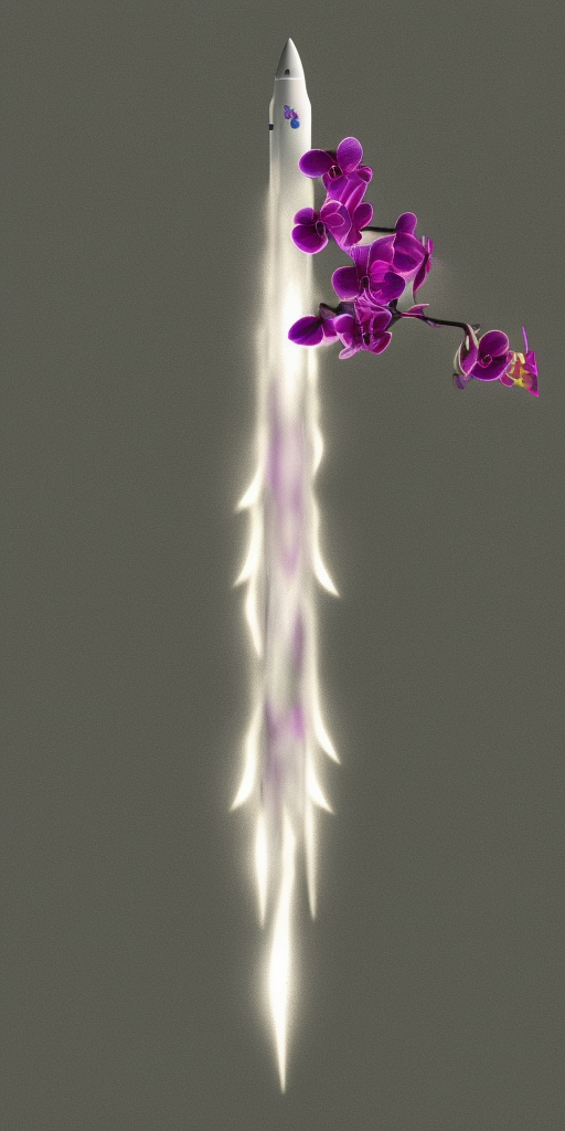 a artstation of a rocket flies through an orchid