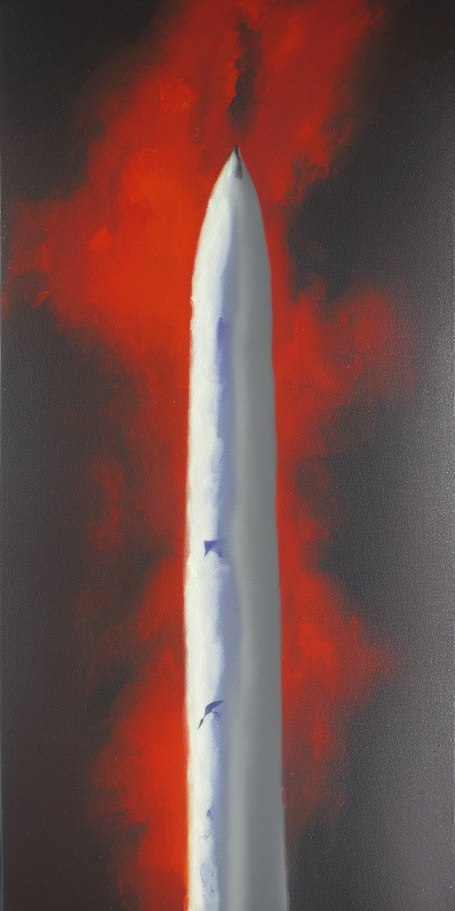 a oil painting of A rocket turns into a phallus