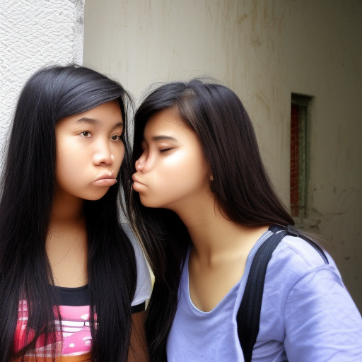 two teenage malaysia girl kissing in lorong 