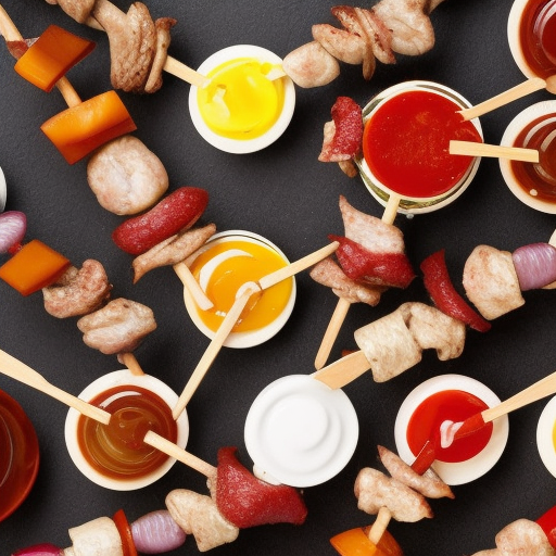 Condiments for skewered meat snacks.