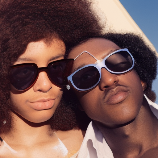 Interracial couples wearing sunglasses, no blur, 4 k resolution, ultra detailed by petra collins